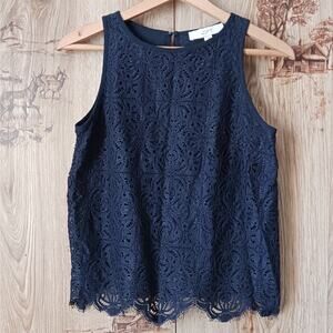 Loft Lace Overlay Tank Top Blouse Navy Blue Size XS